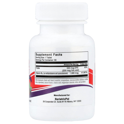 BariatricPal, B12 Quick Melt, с ягодным вкусом, 90 таблеток Quick Melt