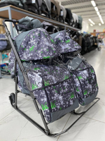 Санки - коляска БЛИЗНЯШКИ с колесами ЕЛКИ НА СЕРОМ