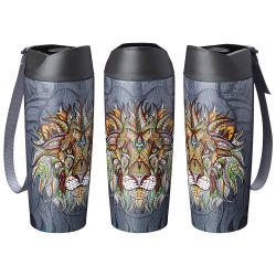 ТЕРМОКРУЖКА AGNESS "ЛЕВ" С КНОПКОЙ-СТОППЕРОМ, 360МЛ КОЛБА НЕРЖ.СТАЛЬ