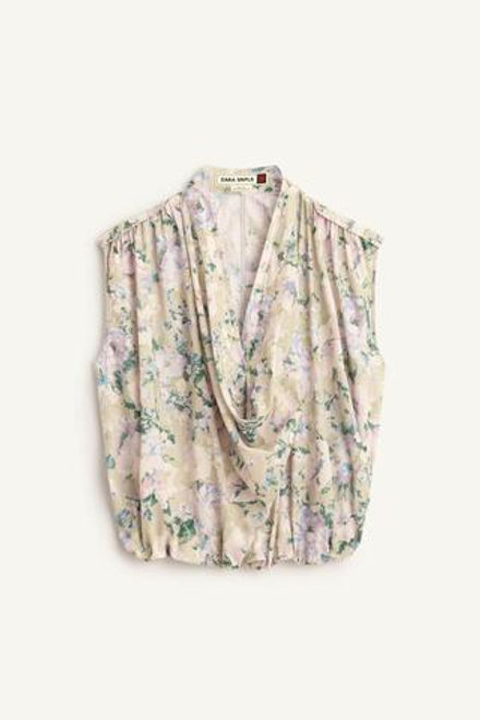 ZARA ТОП С ПРИНТОМ, ЗЕЛЕНЫЙ