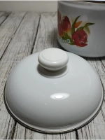 Ковш 1,5 литра эмалированный с крышкой Анютины глазки