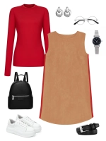 Платье сарафан офисное замшевое А силуэт с лампасами