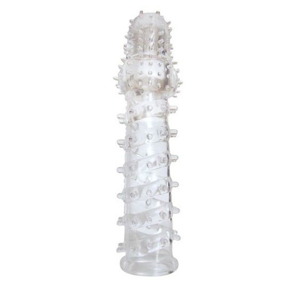 Закрытая прозрачная рельефная насадка 13,5см с шипиками Bior Toys Erowoman-Eroman Crystal Sleeve EE-10094