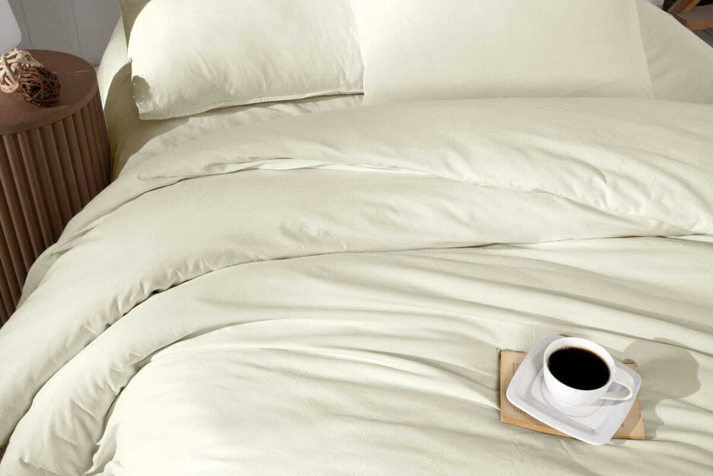 Постельное белье 2 спальное евро Arya home Natural Stone Washed кремовое