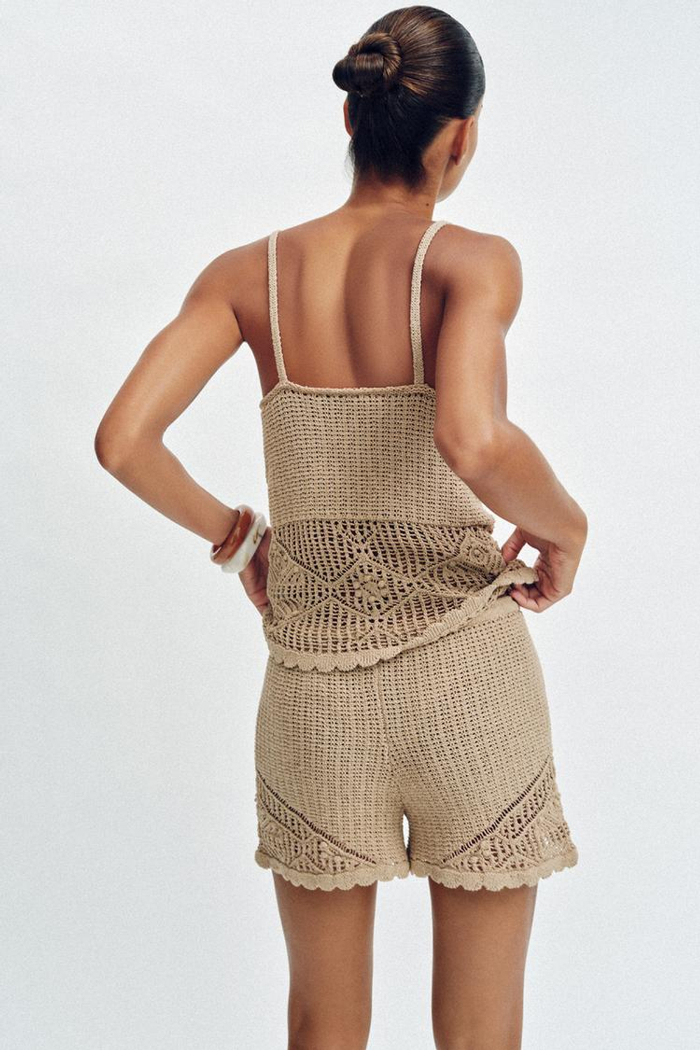 ZARA ШОРТЫ ИЗ АЖУРНОГО ТРИКОТАЖА, РЫЖЕВАТО-КОРИЧНЕВЫЙ