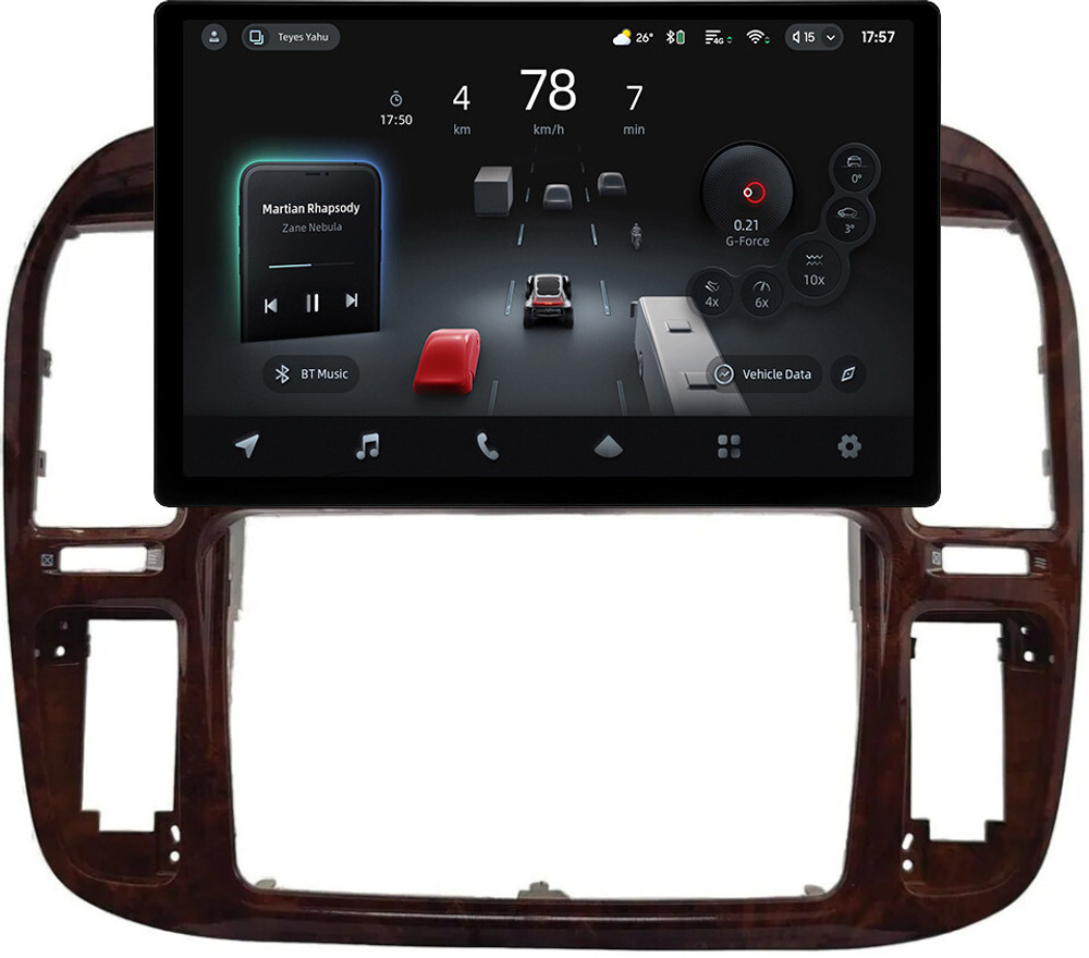 Магнитола для Toyota Land Cruiser 100, Lexus LX470 1998-2002 (кондиционер или климат внизу, рамка дерево) - Teyes CC4-PRO монитор 13" 2K QLED на Android 13, Snapdragon 778G, 8+128, AI, CarPlay, DSP, 4G SIM-слот