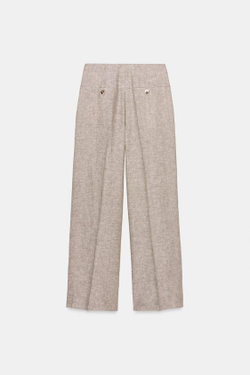 ZARA ПРЯМЫЕ БРЮКИ ИЗ 100% ЛЬНА, ПЕСОЧНЫЙ МЕЛАНЖ