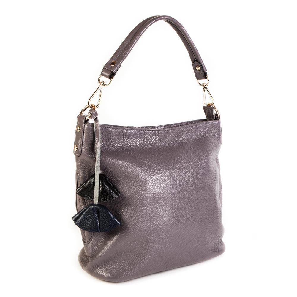 Повседневная женская средняя серая сумочка с украшением из натуральной кожи 31х24х13 см Doublecity 9641 Grey