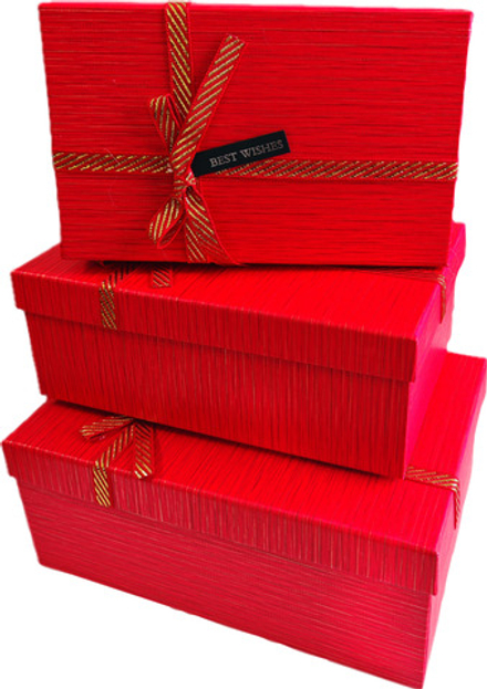 Набор подарочных коробок 3в1 с бантом, красный 19*12*6.5, 21*14*8, 23*16*9.8см