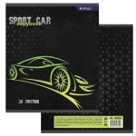 Тетрадь 36 л., А5, клетка, Alingar "Sport car", скрепка, второй блок 60г/м2, мелованный картон (стандарт), 4 дизайна в пленке т/у