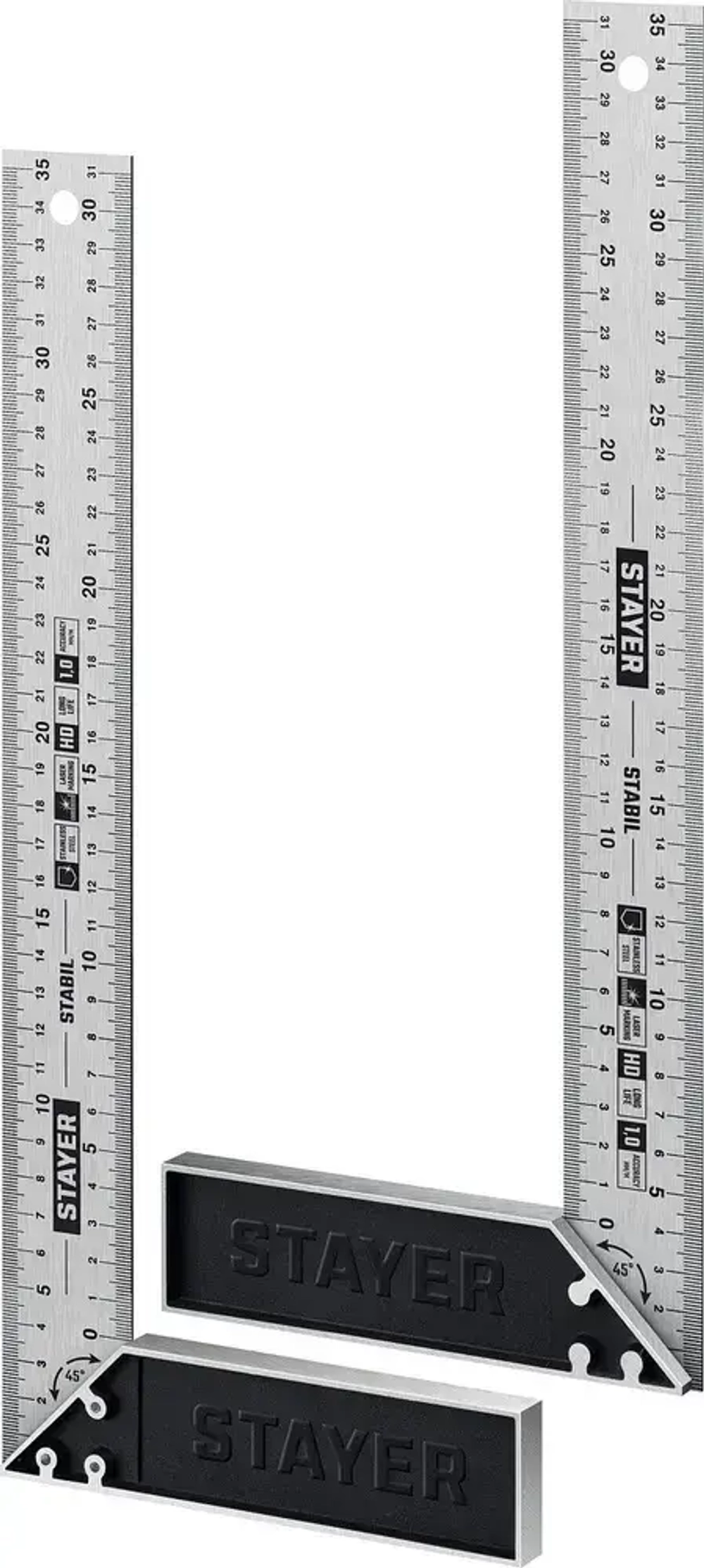 Профессиональный угольник с нержавеющим полотном, 350 мм // STAYER STABIL Professional