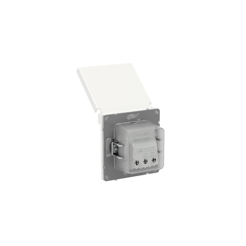 Розетка силовая, 2P+E, с з/ш, с крышкой, IP44, KANT, белая магнолия