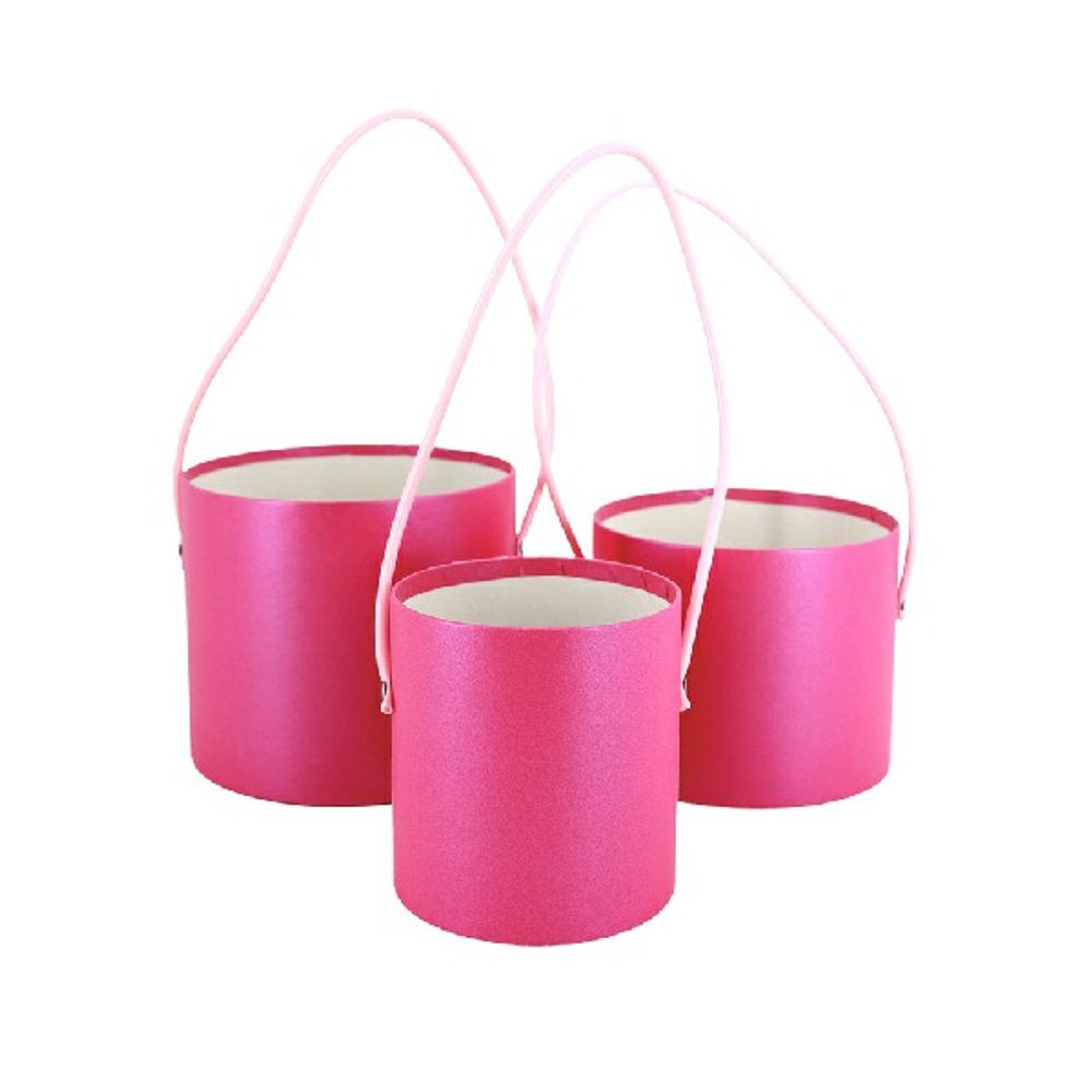 Набор/3шт D16xH14см-D12xH12см без крышки С РУЧКАМИ (Фуксия)