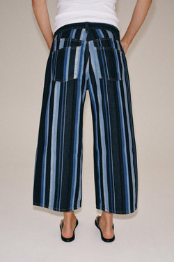 ZARA ДЖИНСЫ-КЮЛОТЫ В ПОЛОСКУ СО СРЕДНЕЙ ПОСАДКОЙ — ZW COLLECTION, СИНИЙ