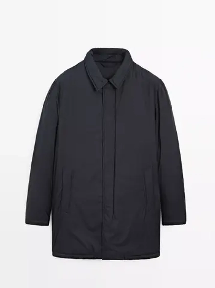 Massimo Dutti Непромокаемая парка из смесового пуха, морской темно-синий