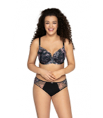 Бюстгальтер с чашками, покрытыми сеткой с принтом листьев (Размер: 100C) (Цвет: черный)