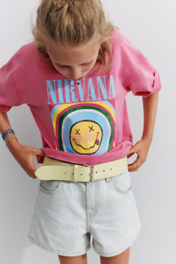 ZARA ФУТБОЛКА С ПРИНТОМ NIRVANA®, РОЗОВЫЙ