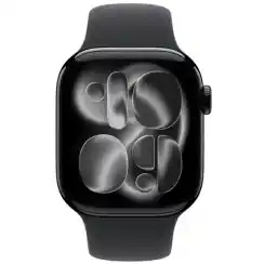 Apple Watch Series 11, 42 мм, корпус из алюминия цвета «чёрная смола», спортивный ремешок цвета «черный» S/M (MEQT4)