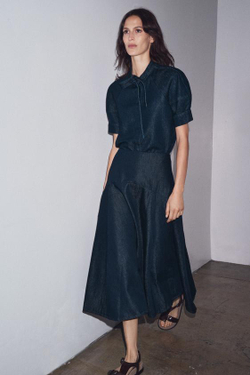 ZARA ДЖИНСОВАЯ ЮБКА-МИДИ ZW COLLECTION, СИНИЙ