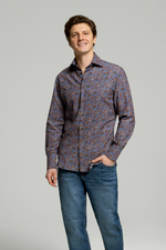 Рубашка из микровельвета с коричневым орнаментом пейсли