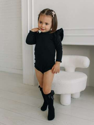 Боди c кружевной спинкой с длинным рукавом, Черный