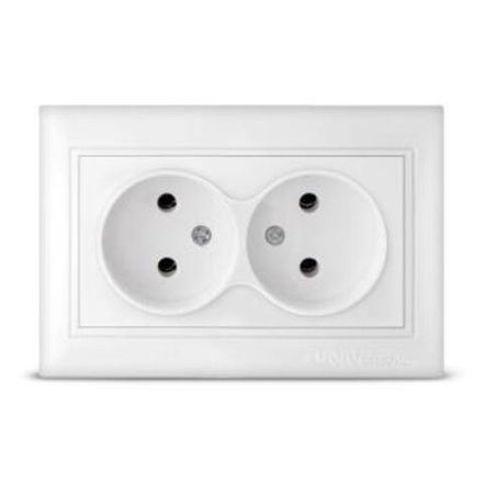 Розетка двухместная "UNIVersal" серия "Севиль" б/з, с/у, 16А, 220В, белая (еврослот) (HU2143)