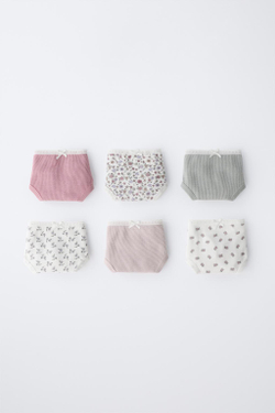 ZARA НАБОР ИЗ ШЕСТИ ТРУСОВ С ЦВЕТОЧНЫМ ПРИНТОМ, РОЗОВЫЙ