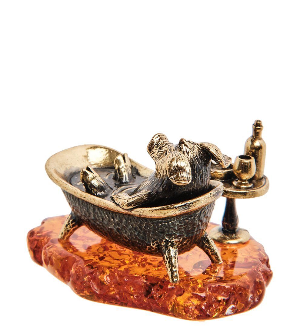 Народные промыслы AM-3043 Фигурка «Поросенок Релакс» (латунь, янтарь)