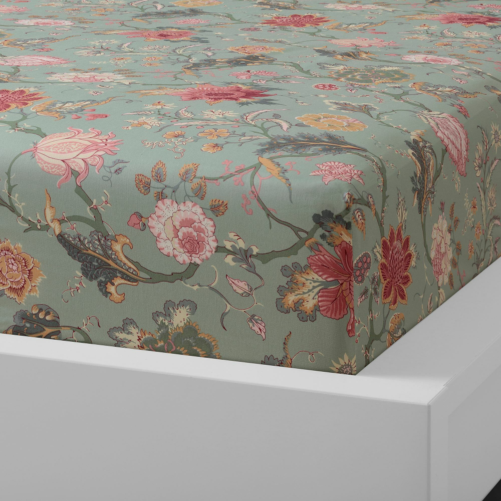 Простыня на резинке IKEA NASSELKLOCKA (НАССЕЛКЛОКА), Зеленый с рисунком, 90х200 см