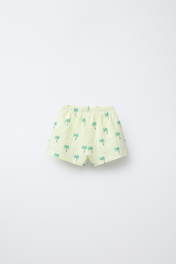 ZARA ШОРТЫ С ПРИНТОМ «ПАЛЬМЫ», СВЕТЛО-ЖЕЛТЫЙ