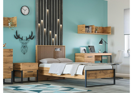 Кровать Woodville Iris 90х200 металл дуб вотан, черный муар