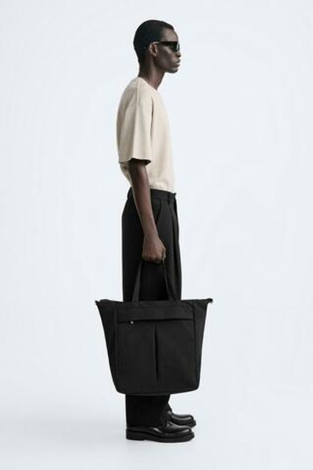 ZARA НЕЙЛОНОВАЯ СУМКА-ШОПЕР, ЧЕРНЫЙ