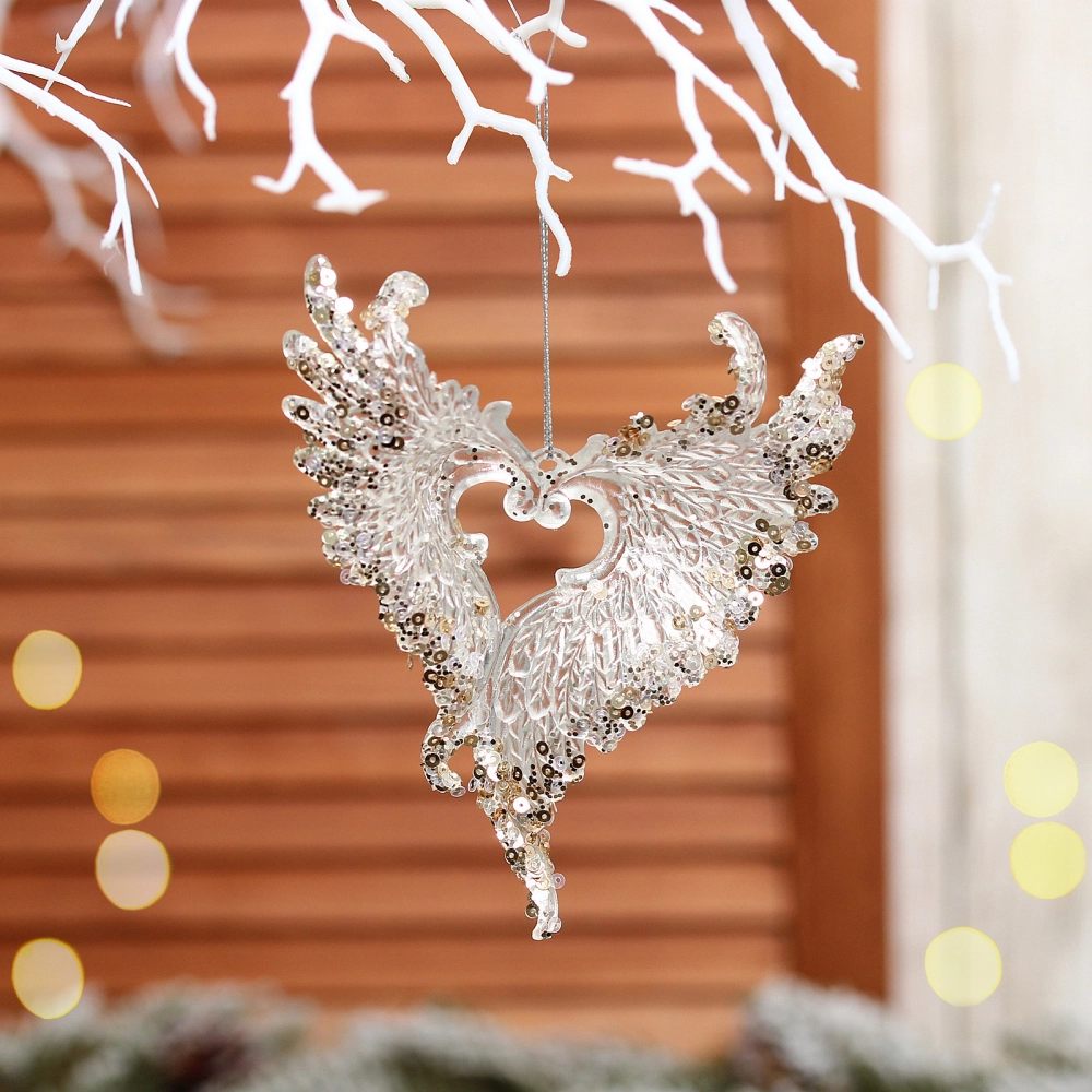 Подвеска «Крылья любви» 13 см, Белый/Золотой блеск