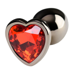 Серебристая коническая анальная пробка 7,5см с красным кристаллом ToyFa Metal 717016-129