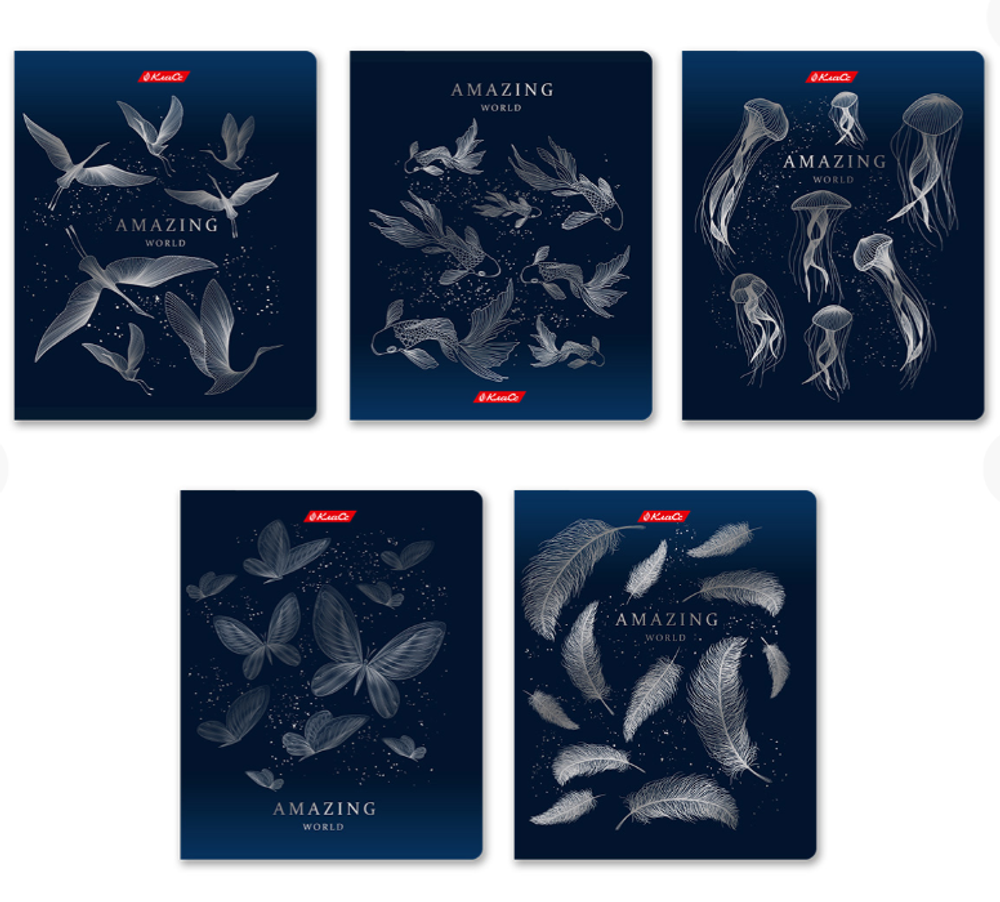 "Светоч" 96ТЕТк-007 Тетрадь ученическая общая, матовая ламинация + тиснение серебряной фольгой, A5 96 л. на скобе 60 г/кв.м , белизна 100 % 5 шт. клетка 000770 Удивительная