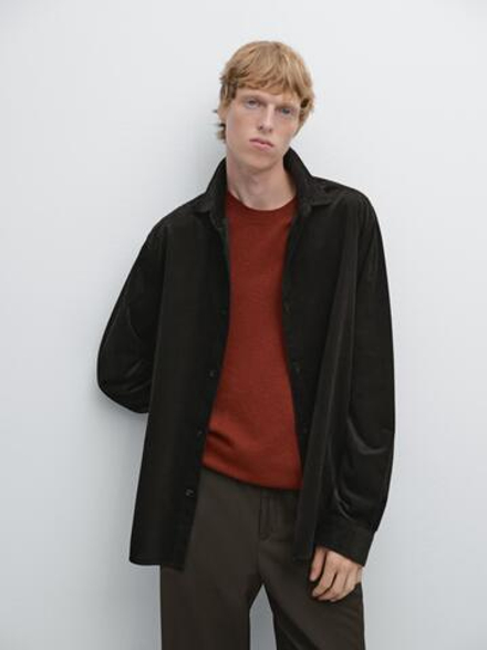 Massimo Dutti Вельветовая куртка-рубашка классического кроя, коричневый