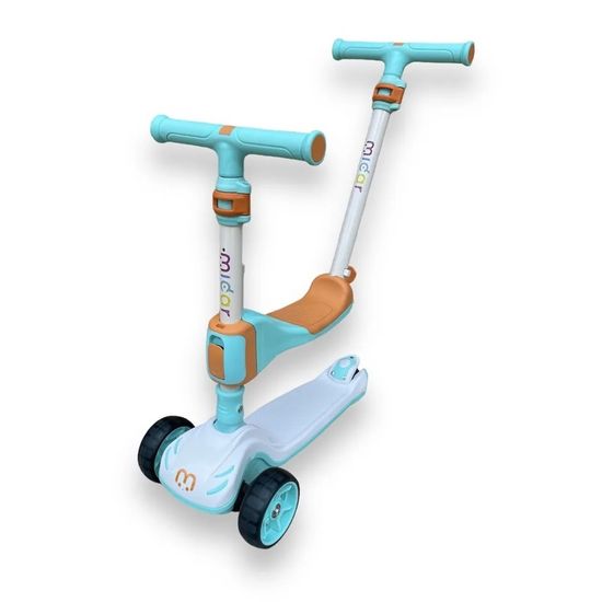 Самокат-беговел 3 в 1 Scooter Micar Transformer складной со светящимися колесами, сиденьем и родительской ручкой ментоловый