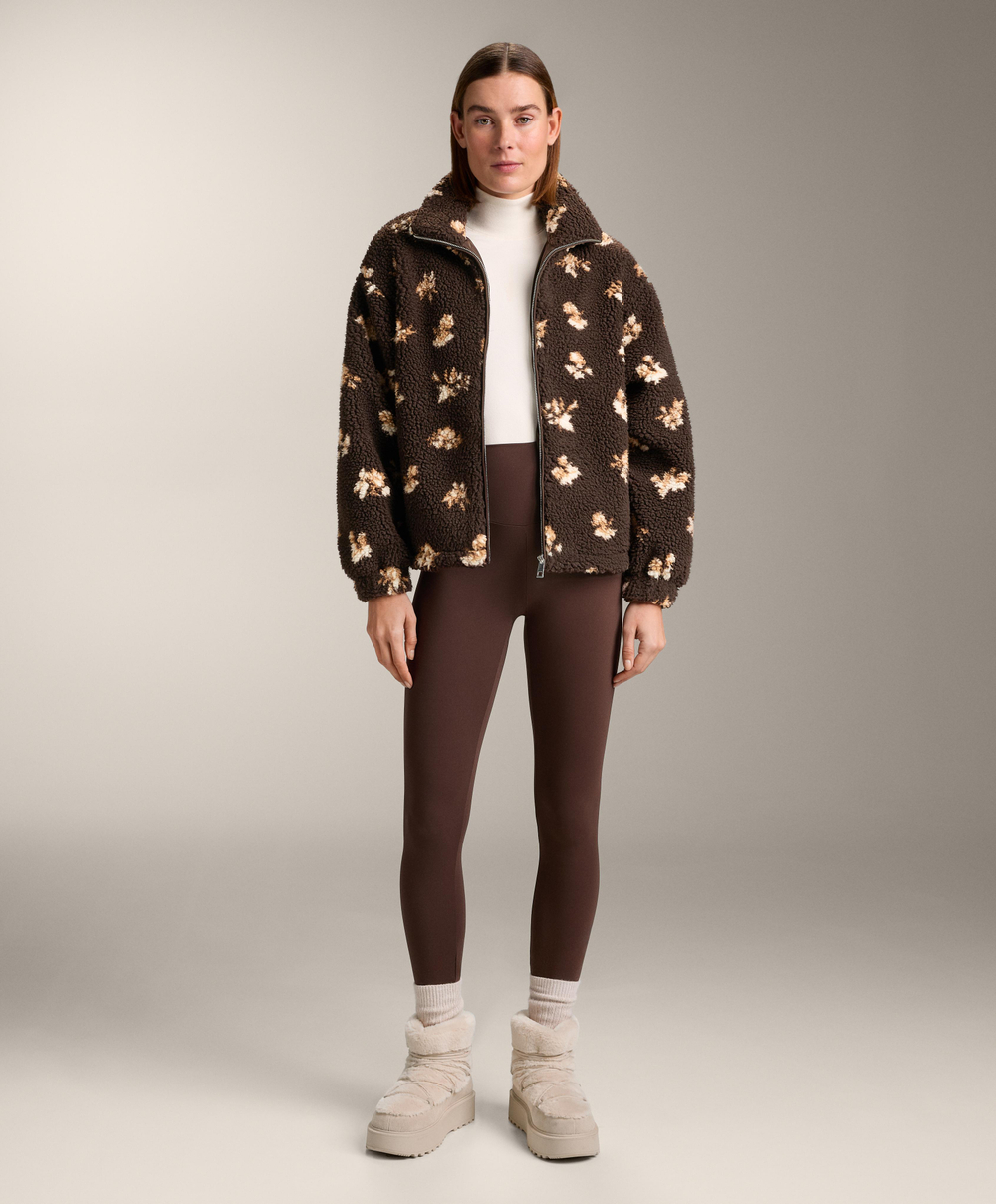 Oysho Куртка из искусственной овчины с цветочным принтом, коричневый