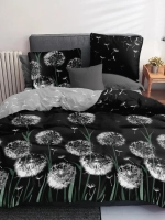 Постельное белье Евро поплин Павлина Одуванчики (черный)