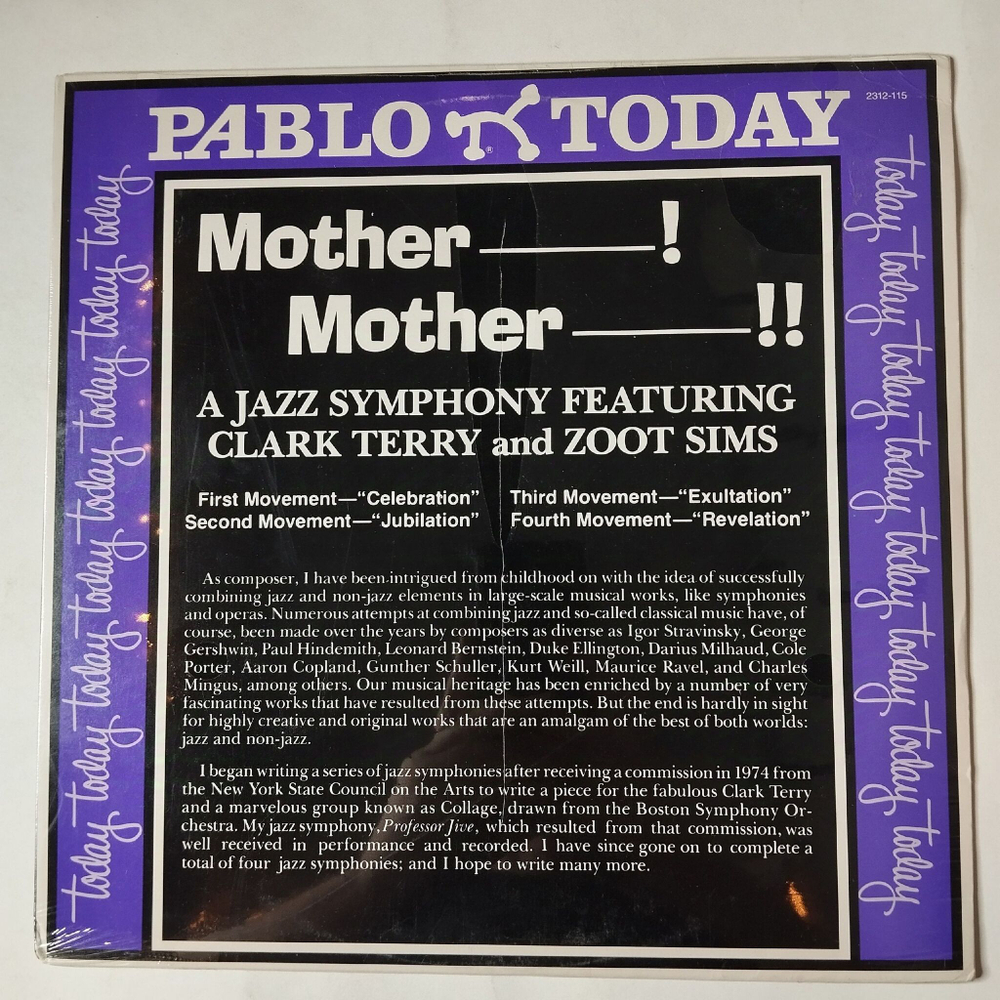 Винтажная виниловая пластинка LP Clark Terry And Zoot Sims Mother Mother A Jazz Symphony (USA 1980) (Sealed)