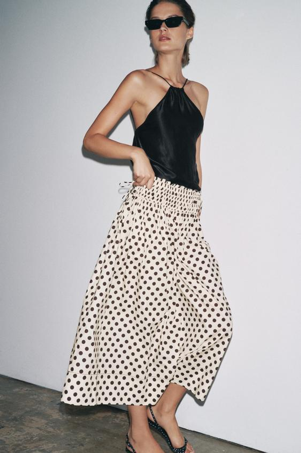 ZARA ЮБКА МИДИ В ГОРОШЕК — ZW COLLECTION, ЭКРЮ