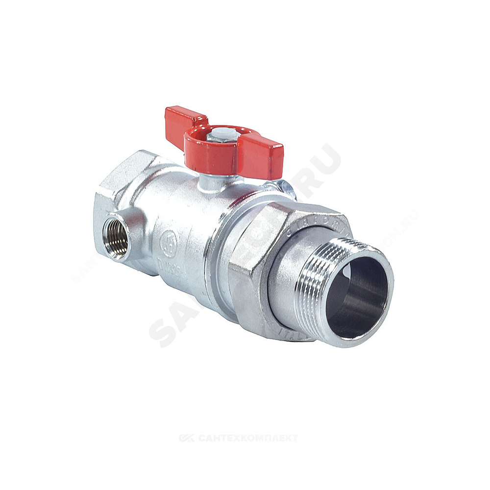 Кран шаровой латунь со спускником R259DS хром Ду 25х32 Ру42 ВР/"американка" 1"x1 1/4" бабочка красная переходной со спускником Giacomini R259SX008