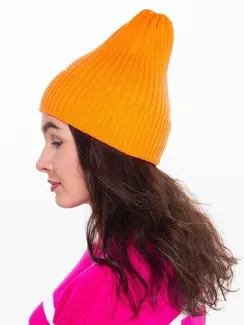 Шапка женская зимняя, цвет оранжевый, размер 52-56