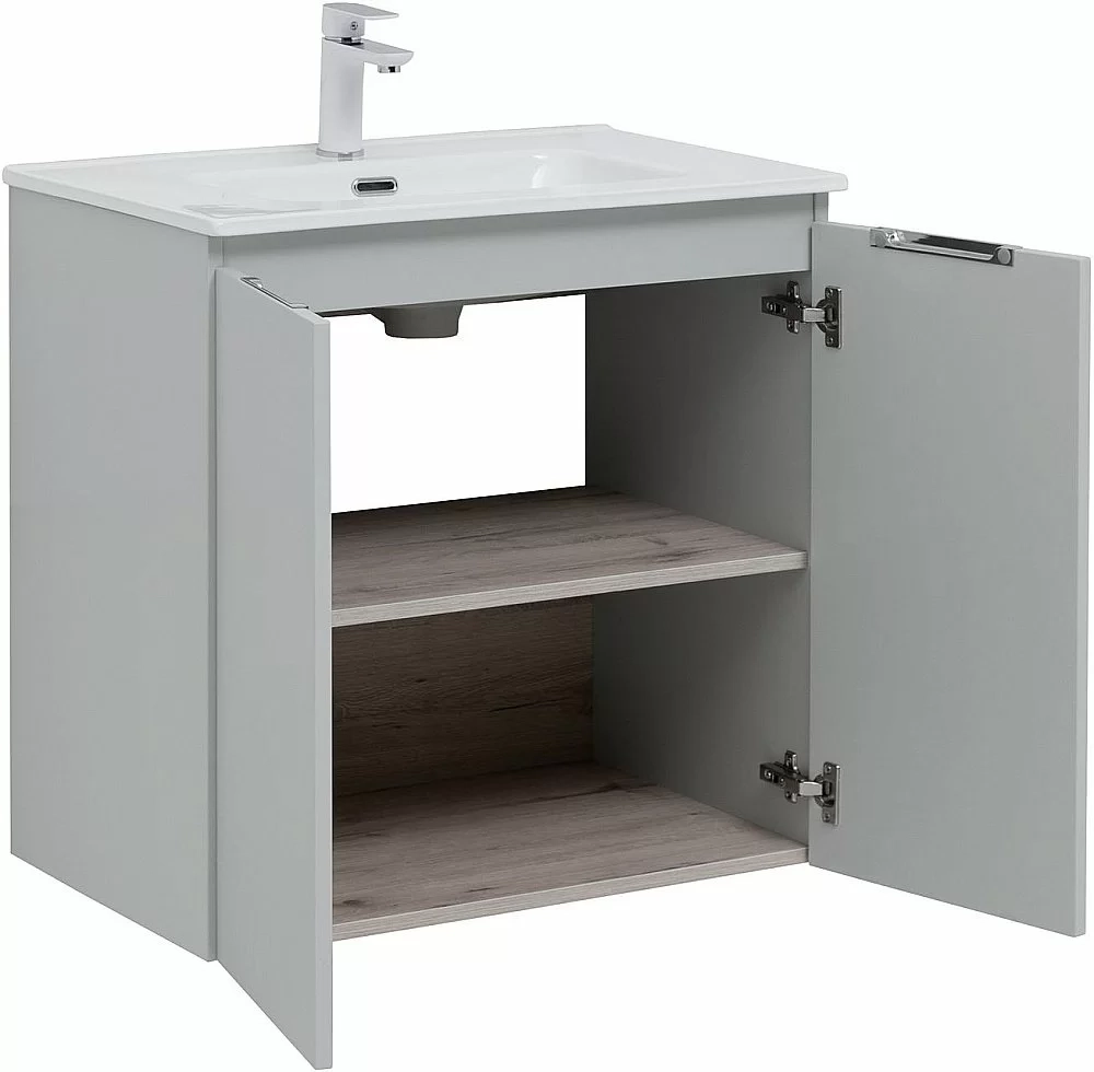 Тумба с раковиной Aquanet Алвита new 303903 70 серый
