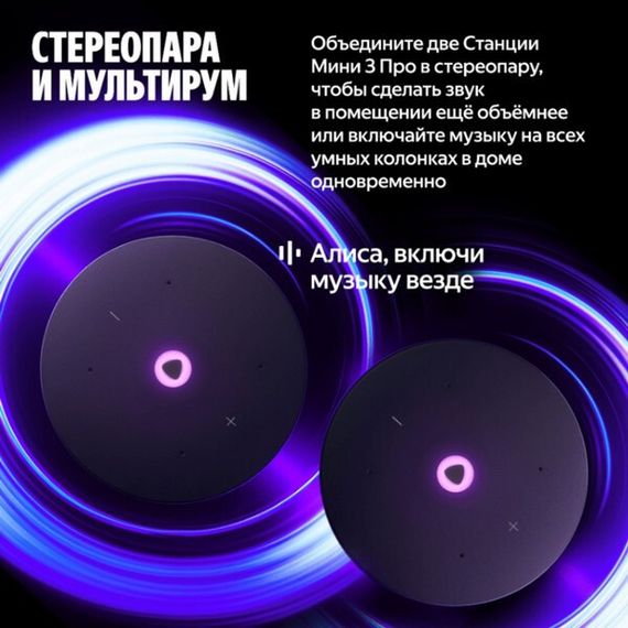 Умная колонка Яндекс Станция Мини 3 Про с Алисой, Zigbee, 18 Вт, черный (YNDX-00059BLK)