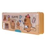 Пенал пластиковый "Капибара. С рыбой" с блестками, 2 отв., с точилкой