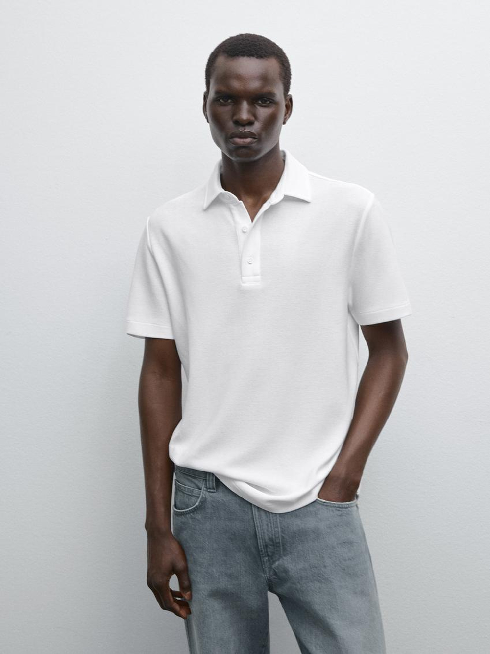 Massimo Dutti Футболка-поло с коротким рукавом, белый