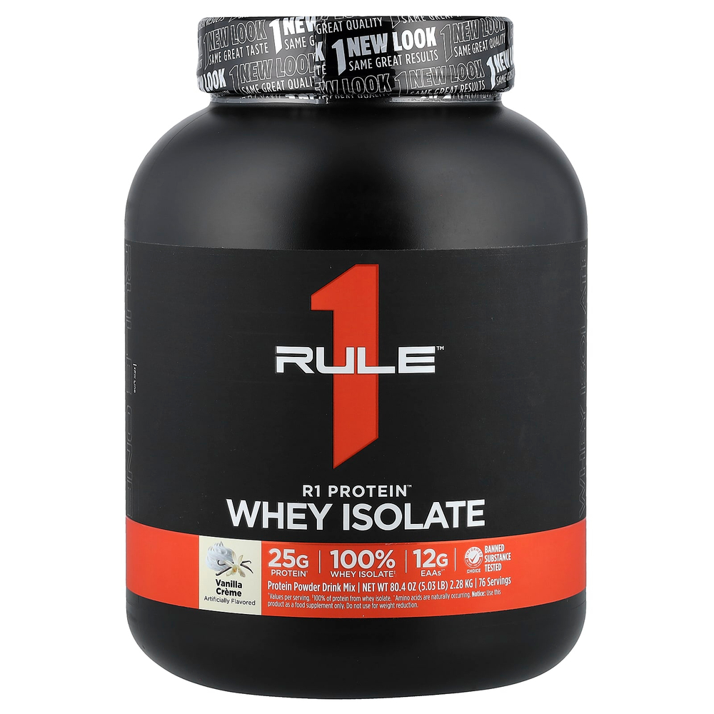 Rule One Proteins, R1 Protein™, сывороточный изолят, со вкусом ванильного крема, 2,28 кг (5,03 фунта)