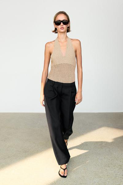 Massimo Dutti Драпированные укороченные широкие брюки, черный