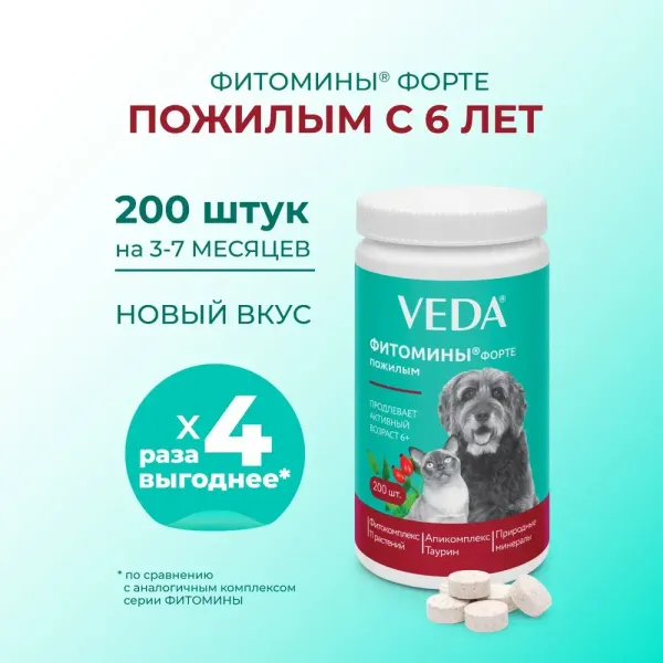 Фитокомплекс Фитомины Форте для пожилых собак и кошек, 200 таблеток